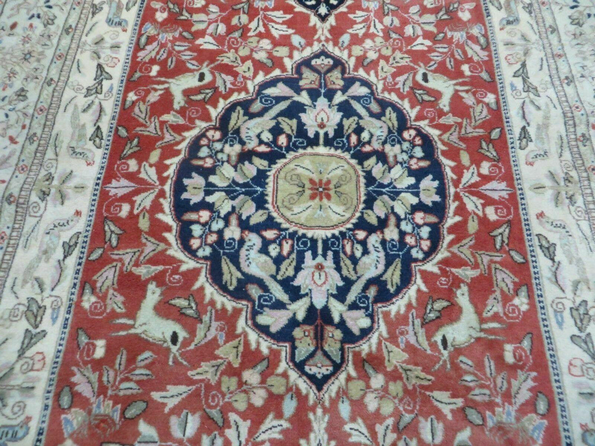 6' X 9' Vintage Handmade India Oriental Floral Wool Rug Hunting Bird Deer Nice - Jewel Rugs, view 5