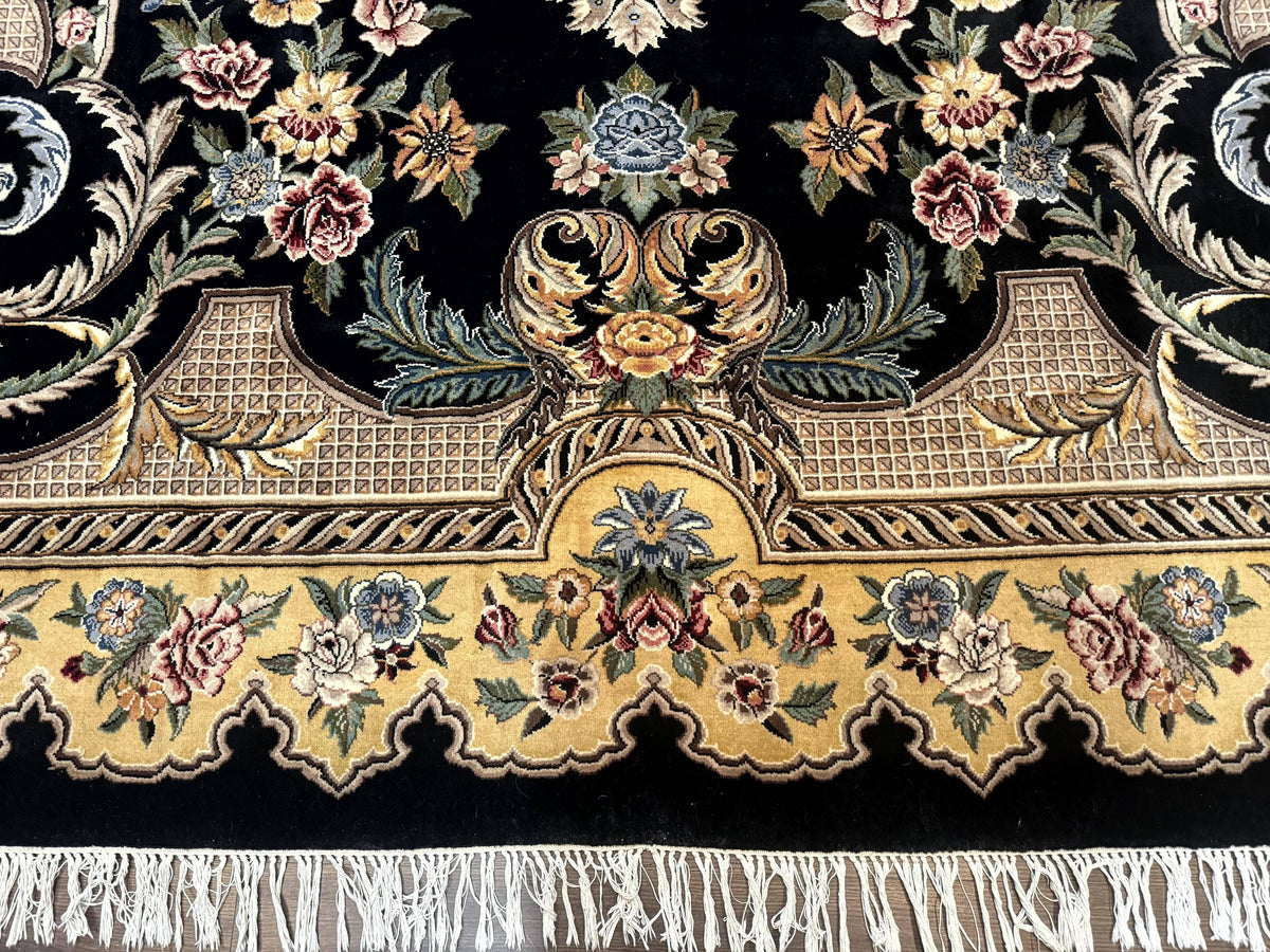 Aubusson Rug 9x12, Black and Beige, Floral, Elegant Handmade French European Design Carpet - Jewel Rugs, view 6