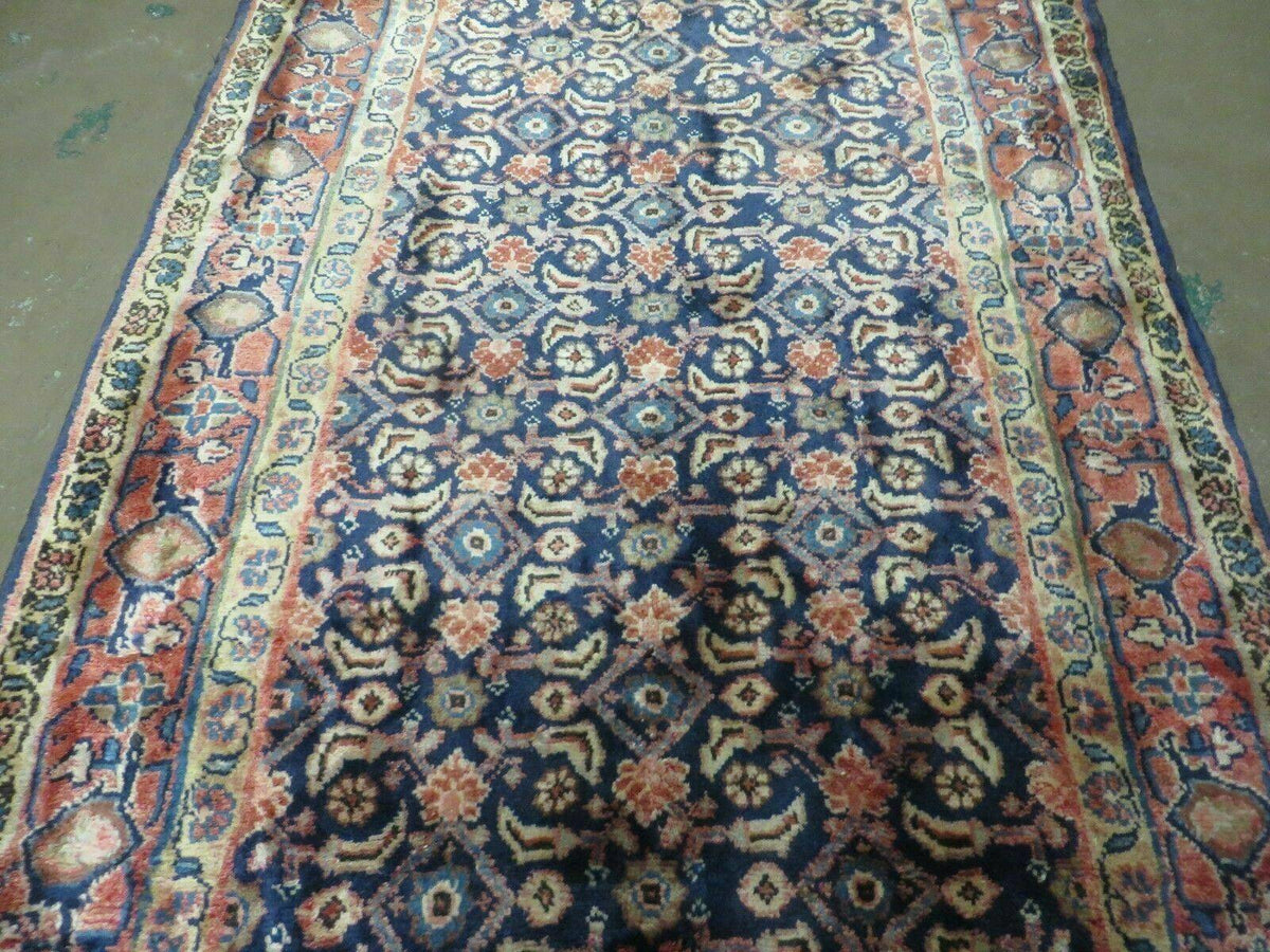 3'7" X 10' Antique Handmade India Floral Oriental Wool Runner Rug Organic Blue - Jewel Rugs, view 12