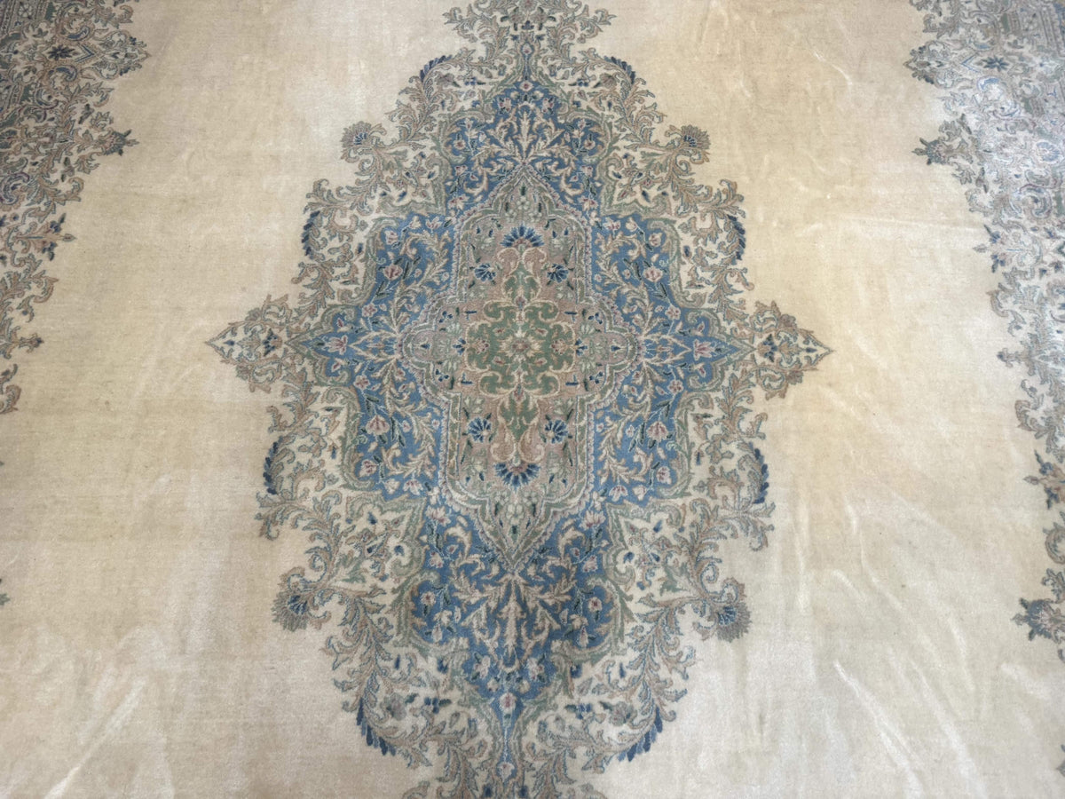 Palace Size Persian Kerman Rug 12x18, Floral Semi Open Field, Signed, Fine 240 KPSI - Jewel Rugs, view 4