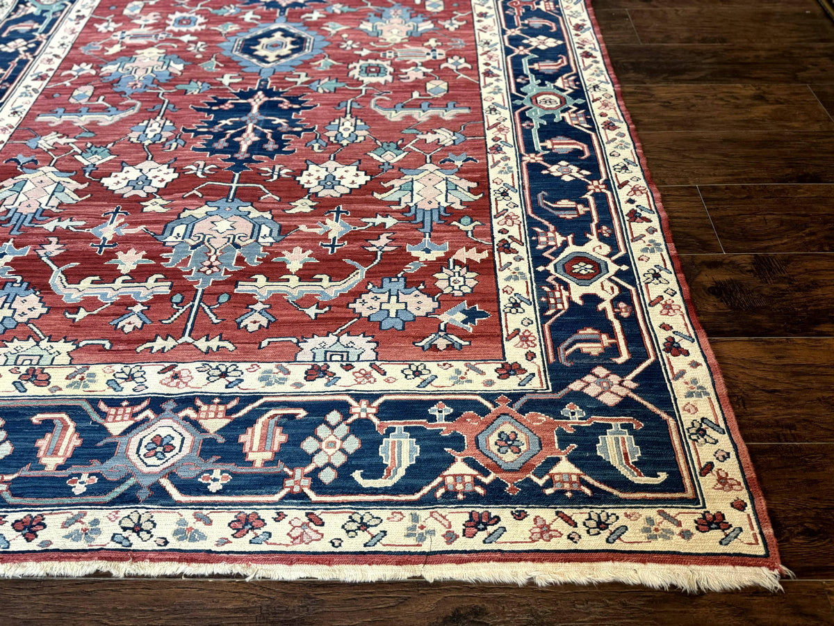 Turkish Flatweave Rug 6x9, Heriz Design, Red and Blue - Jewel Rugs, view 10
