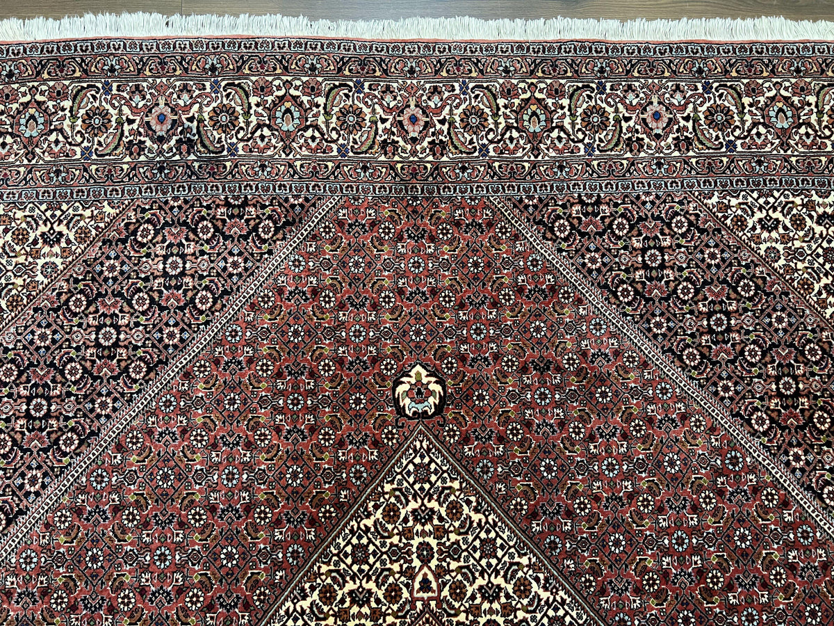 Wonderful Persian Bidjar Rug 7x8 ft, Almost Square Oriental Carpet, Herati Mahi, Highly Detailed, Ivory Red Navy Blue, Very Fine Handmade Bijar Rug - Jewel Rugs, view 4