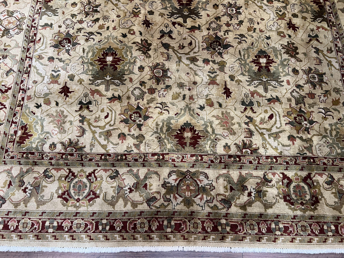 Indian Mahal Rug 8x10, Allover Floral Mahal Oriental Carpet 8 x 10, Handmade Hand Knotted Wool Rug, Indo Persian Area Rug, Tea-Washed Tan - Jewel Rugs, view 6