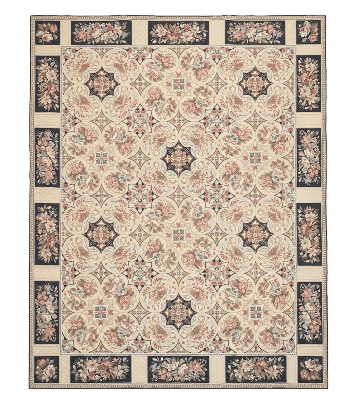 Needlepoint Rug 8x10ft Allover European Design Flowers 100% Wool Hand Knotted Aubusson Area Rug Brand New Flatweave Needle Point Carpet Chic - Jewel Rugs