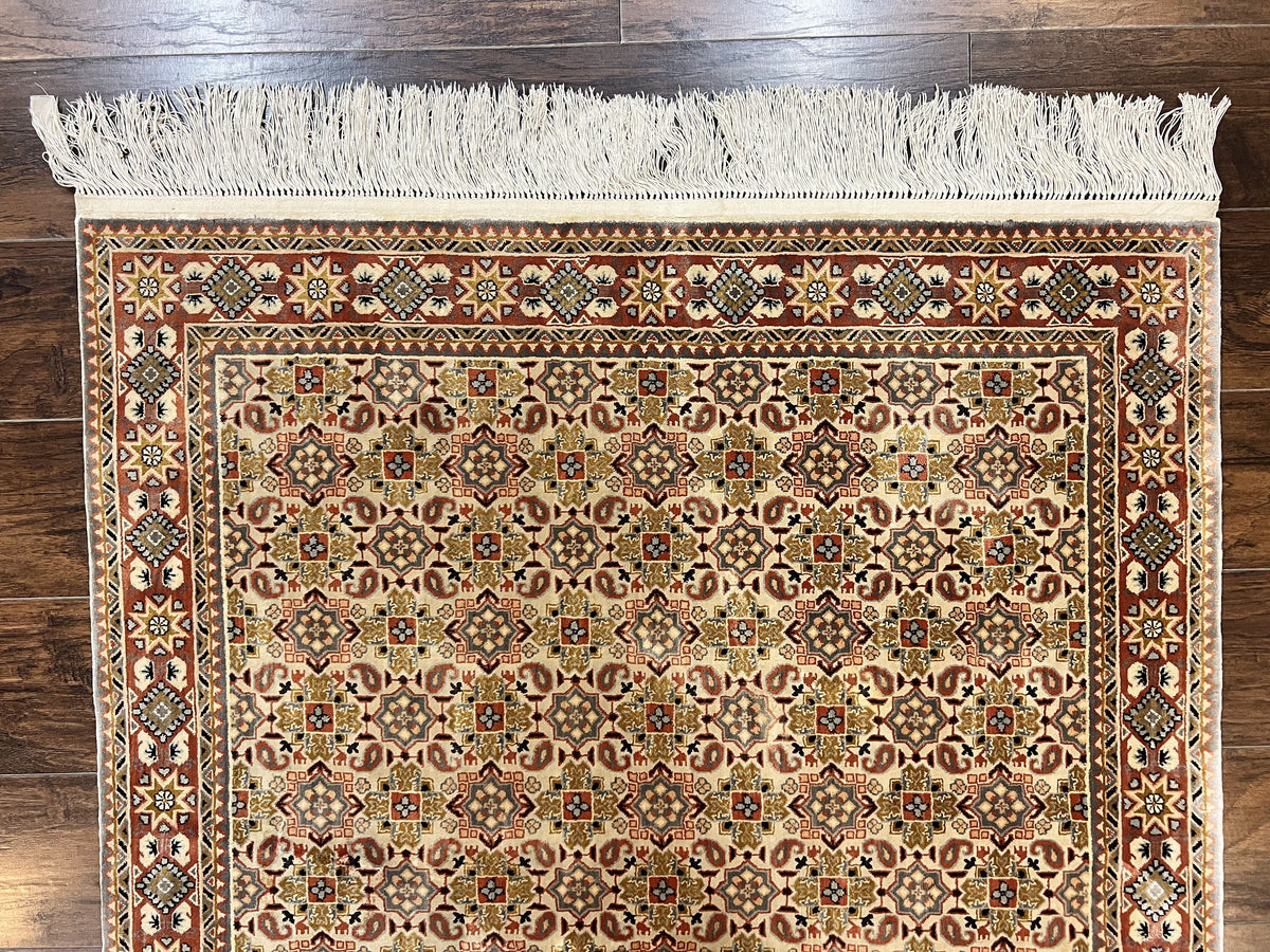 Turkish Kayseri Silk Rug 4x6, Hand Knotted Handmade Vintage Allover Pattern, Fine Silk Oriental Carpet 4 x 6 ft, Traditional Rug, Cream - Jewel Rugs, view 3