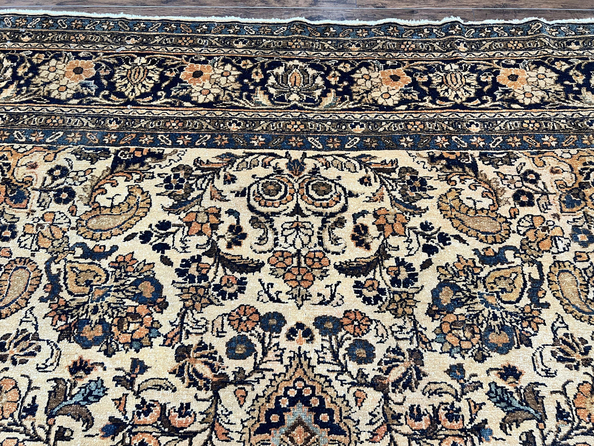 Antique Persian Rug 9x11, Wool Handmade 1920s Oriental Carpet, Persian Hamadan Anjelas Rug, Cream Black, Floral Allover Oriental Rug 9 x 11 Room Sized Rug - Jewel Rugs, view 4