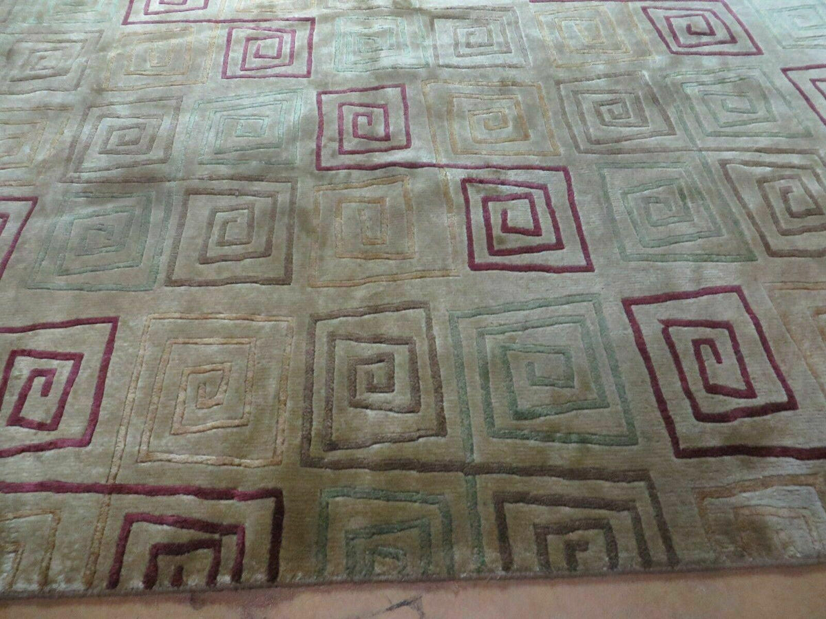 8' X 11' Modern Tibetan Nepal Art Deco Chinese Handmade Wool Silk Rug Abstract - Jewel Rugs, view 5