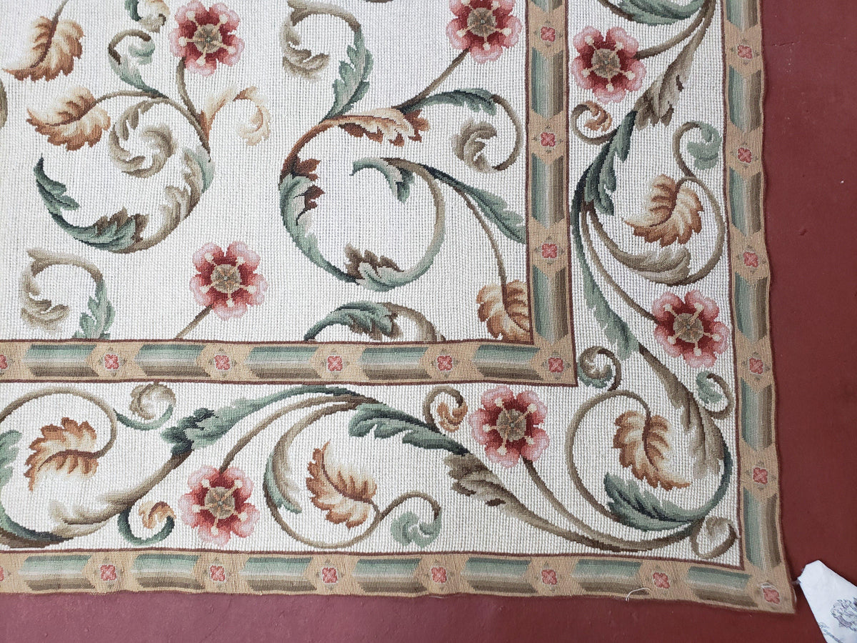 Needlepoint Rug 9x12, European Aubusson Design, Floral Allover Garden Pattern, New Needlepoint Area Rug, Ivory Rug, Hand Woven, Flatweave - Jewel Rugs, view 10