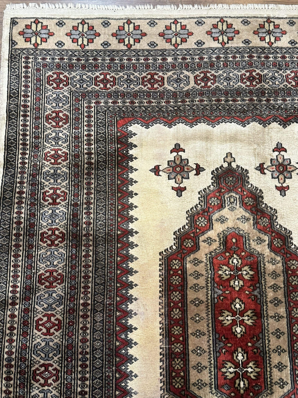 Pakistani Turkoman Rug 4x6, Semi Open Field, Ivory, Vintage - Jewel Rugs, view 7