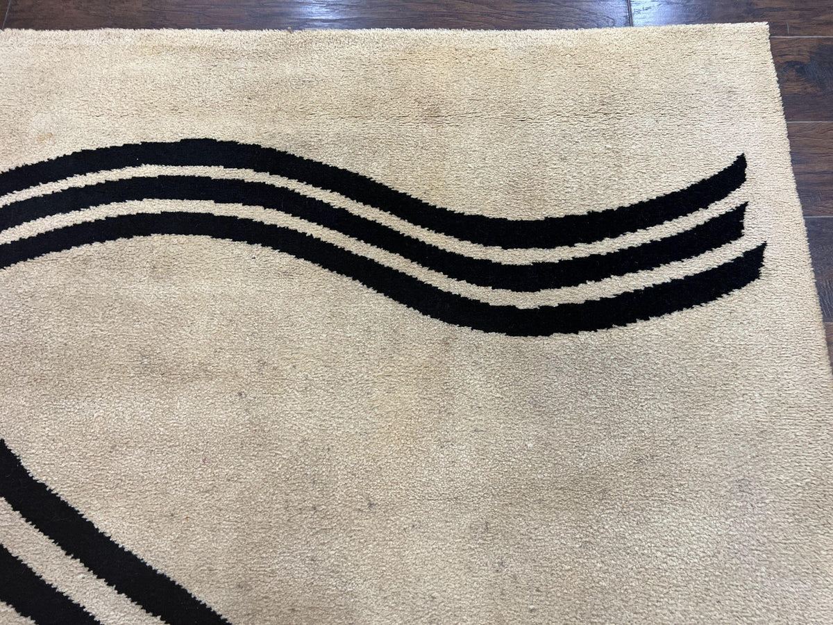 Modern Rug 6x9, Cream and Black, Abstract Pattern - Jewel Rugs, view 8