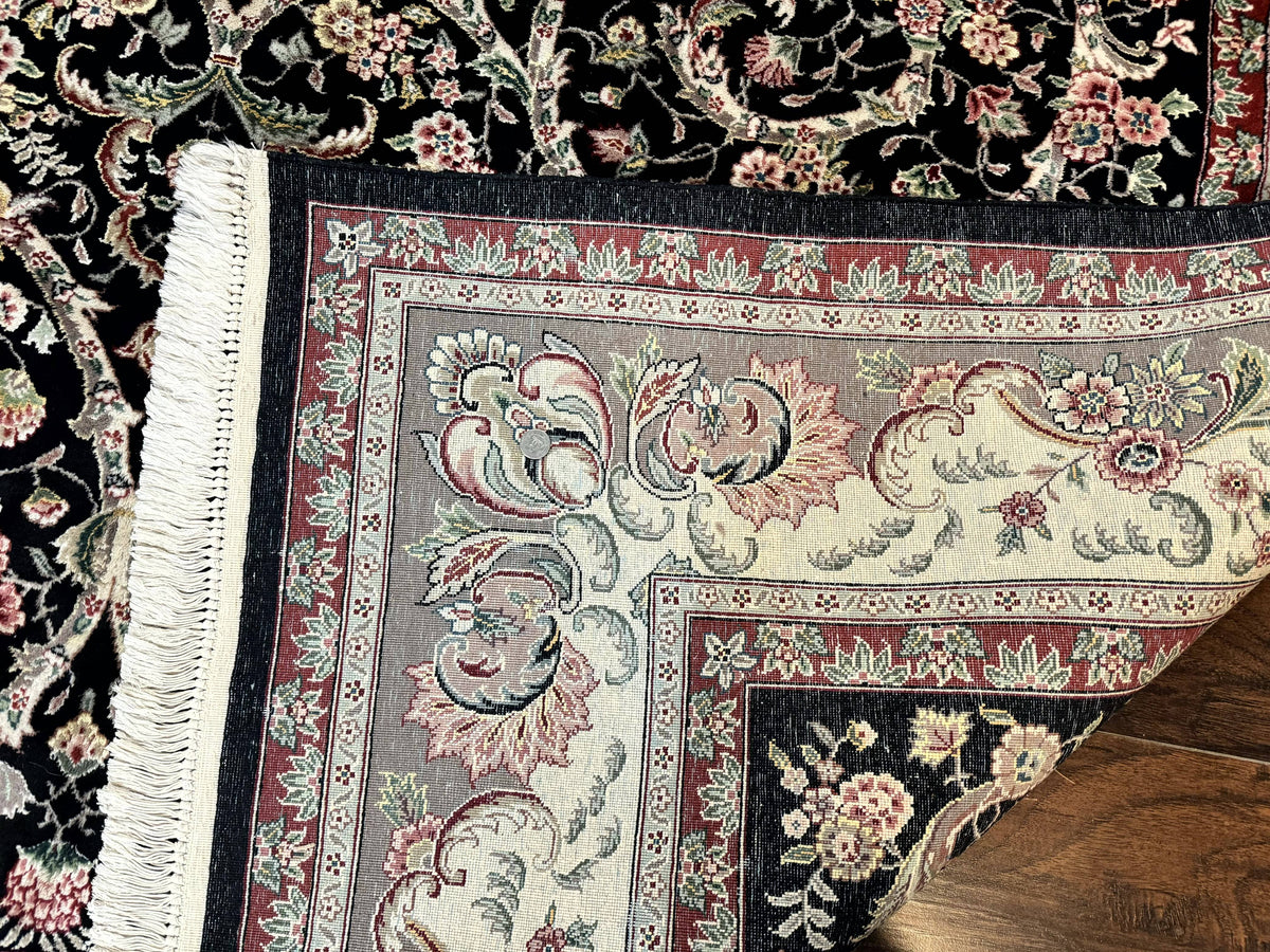 Black Pak Persian Rug 8x11, Floral Pattern, Hand Knotted Vintage Wool Rug with Silk Highlights, Fine 200 KPSI - Jewel Rugs, view 12
