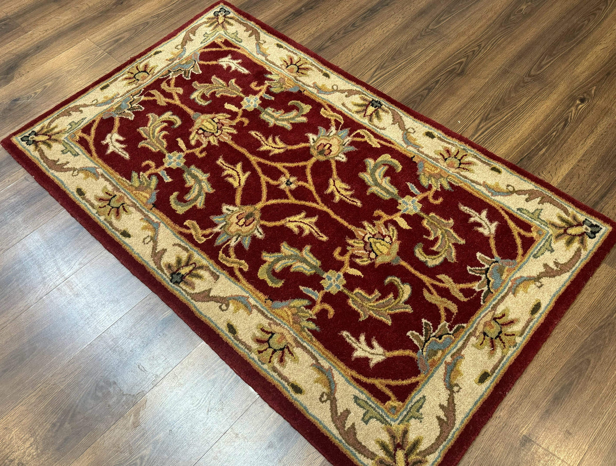 Small Floral Wool Rug 3x5, Safavieh Heritage Collection, Dark Red, Pair B - Jewel Rugs, view 3