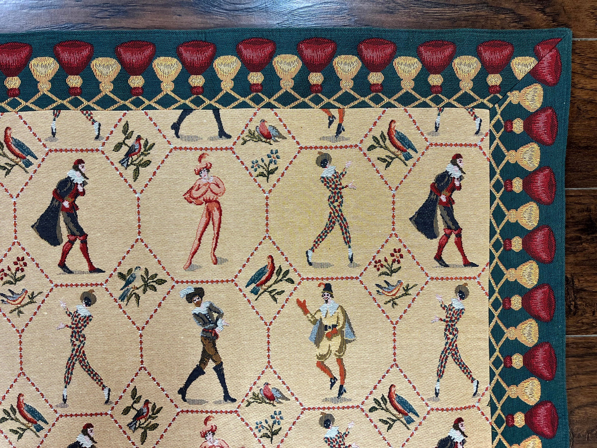 Square Tapestry 5x5, Wall Hanging, Human Pictorials, Court Jesters, Vintage - Jewel Rugs, view 9