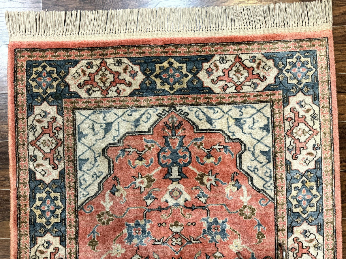 Karastan Rug 4x6 Bergama Design #737, Karastan Area Rug, Vintage Wool Karastan Carpet, Original Collection 700 Series, Salmon Red Light Blue - Jewel Rugs, view 6