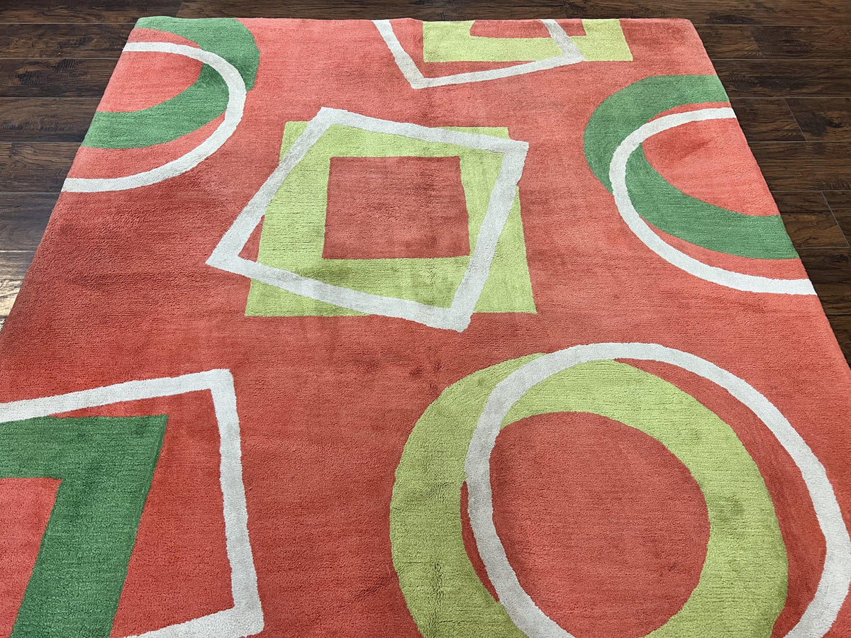 Abstract Rug 6x9, Modern Contemporary Rug, Red-Orange Green - Jewel Rugs, view 3
