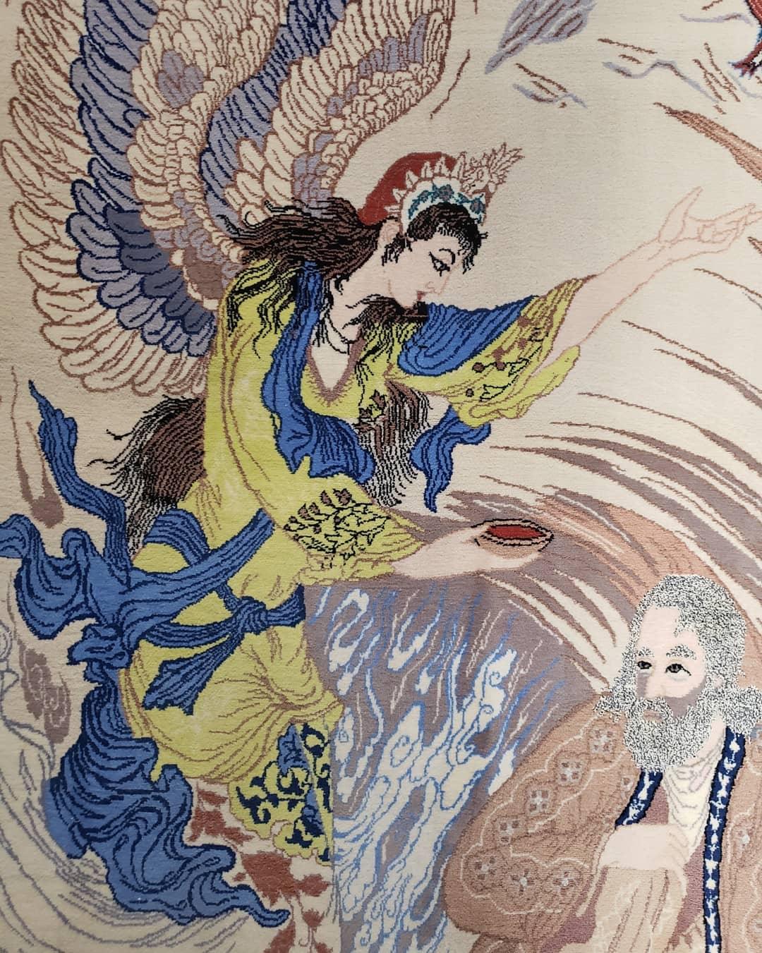 Semi Antique Persian Pictorial Rug 3'6" x 6", Angel Speaking to Prophet, Kork Wool on Silk Foundation, Detailed, Animals, Poetry, Wall Hanging Rug - Jewel Rugs, view 2