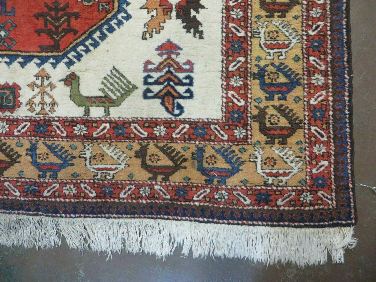 7' X 10' Vintage Handmade Knotted Turkish Wool Rug Birds Animal Ivory Organic - Jewel Rugs, view 10