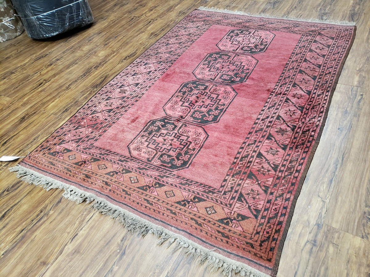 Antique Bukhara Area Rug, Vintage Afghan Bokhara Bashir Rug, 4x6 Hand-Knotted Oriental Carpet, Red & Black Wool Rug, 4' x 5'9 - Jewel Rugs, view 3