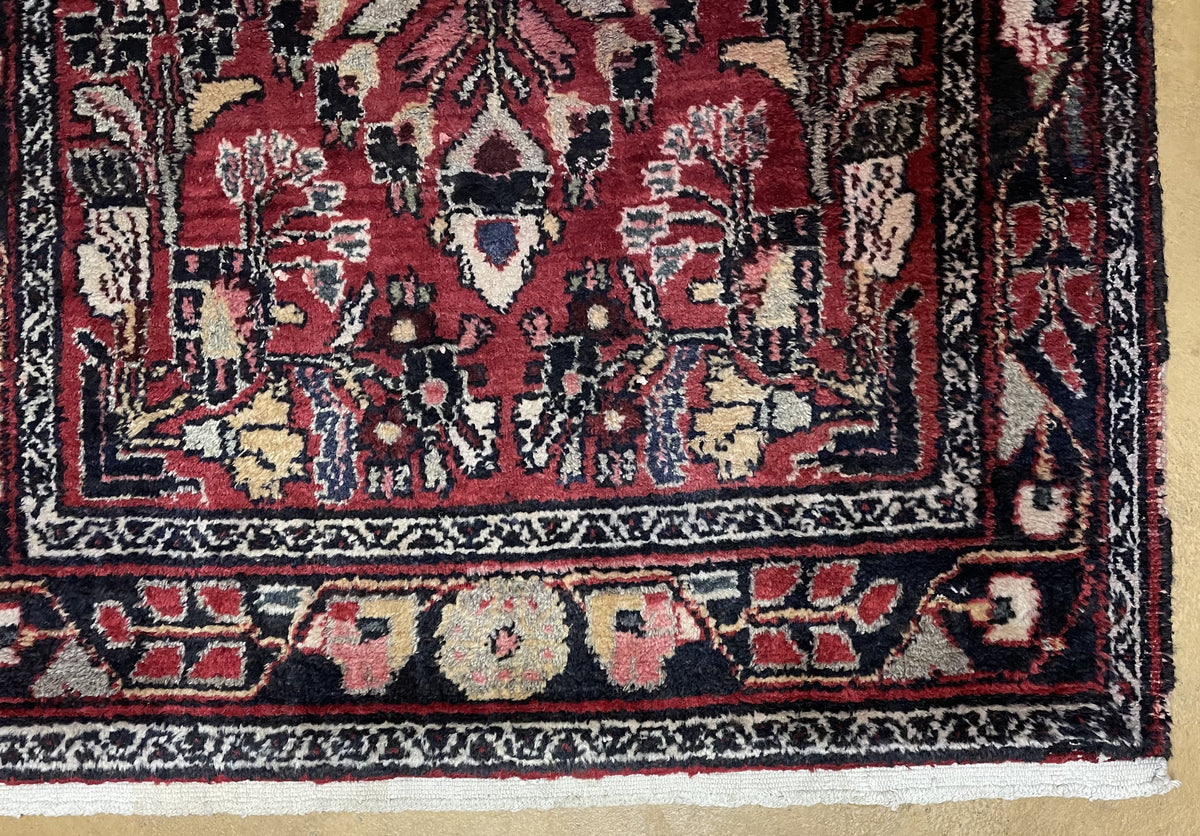 Antique Persian Hamadan Runner Rug 3.4 x 9, Red, Handmade Wool Runner - Jewel Rugs, view 9