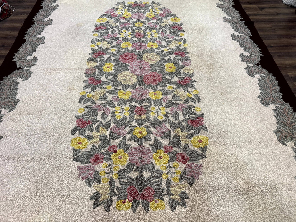 Palace Size American Hooked Rug 11x20 Aubusson Style Ivory - Jewel Rugs, view 12