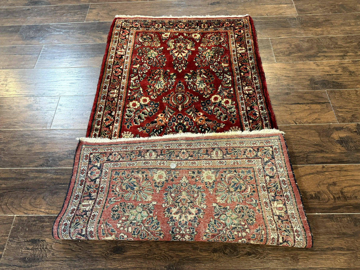 Red Persian Sarouk Rug 3 x 5.8, Antique Wool Carpet, 210 KPSI - Jewel Rugs, view 12