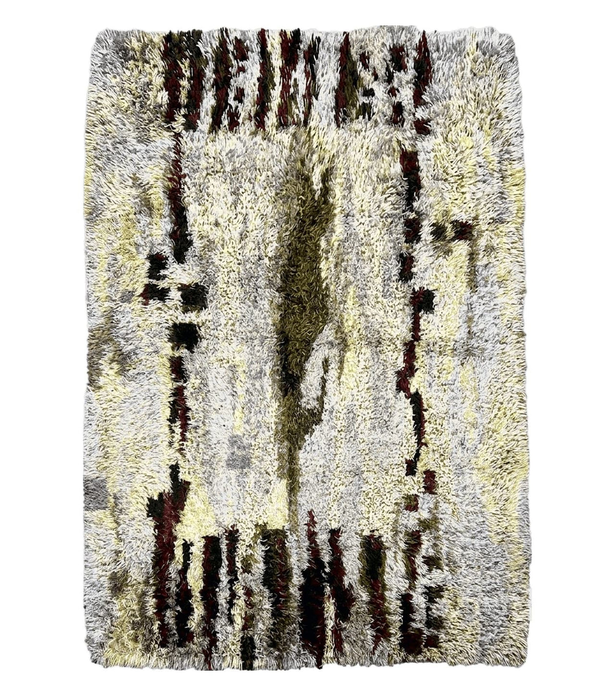 Swedish Rya Shag Rug 5x8, Multicolor Abstract Mid Century Vintage Retro Shag Rug, Soft Fluffy High Pile, Cream Gray Greens, 5 x 8 Shag Rug - Jewel Rugs