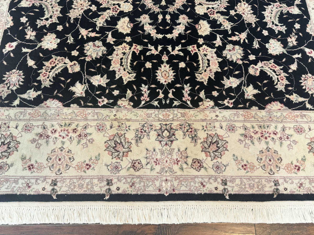 Sino Persian Rug 6x9, Black and Ivory, Wool and Silk Highlights, Handmade - Jewel Rugs, view 6