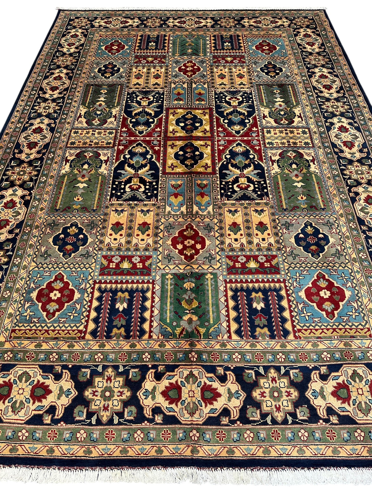 Afghan Bakhtiari Rug 7x10 | Navy, Beige & Light Blue | Hand-Knotted Wool - Rugistan, view 3