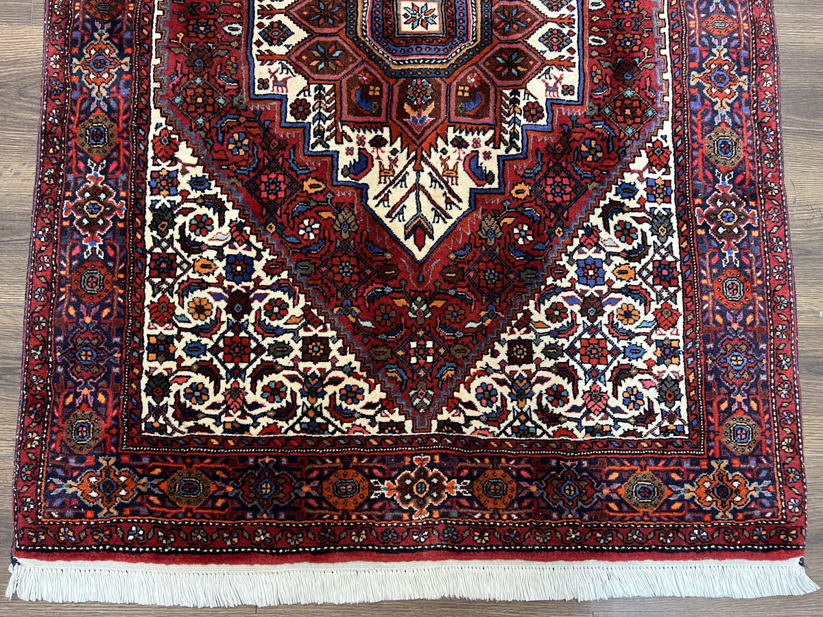Fine Persian Bidjar Rug 3x5, Geometric Medallion Oriental Bijar Carpet 3 x 5 ft, Ruby Red and Cream, Hand Knotted Wool Rug, Semi Antique Tribal Rug, Nice - Jewel Rugs, view 6
