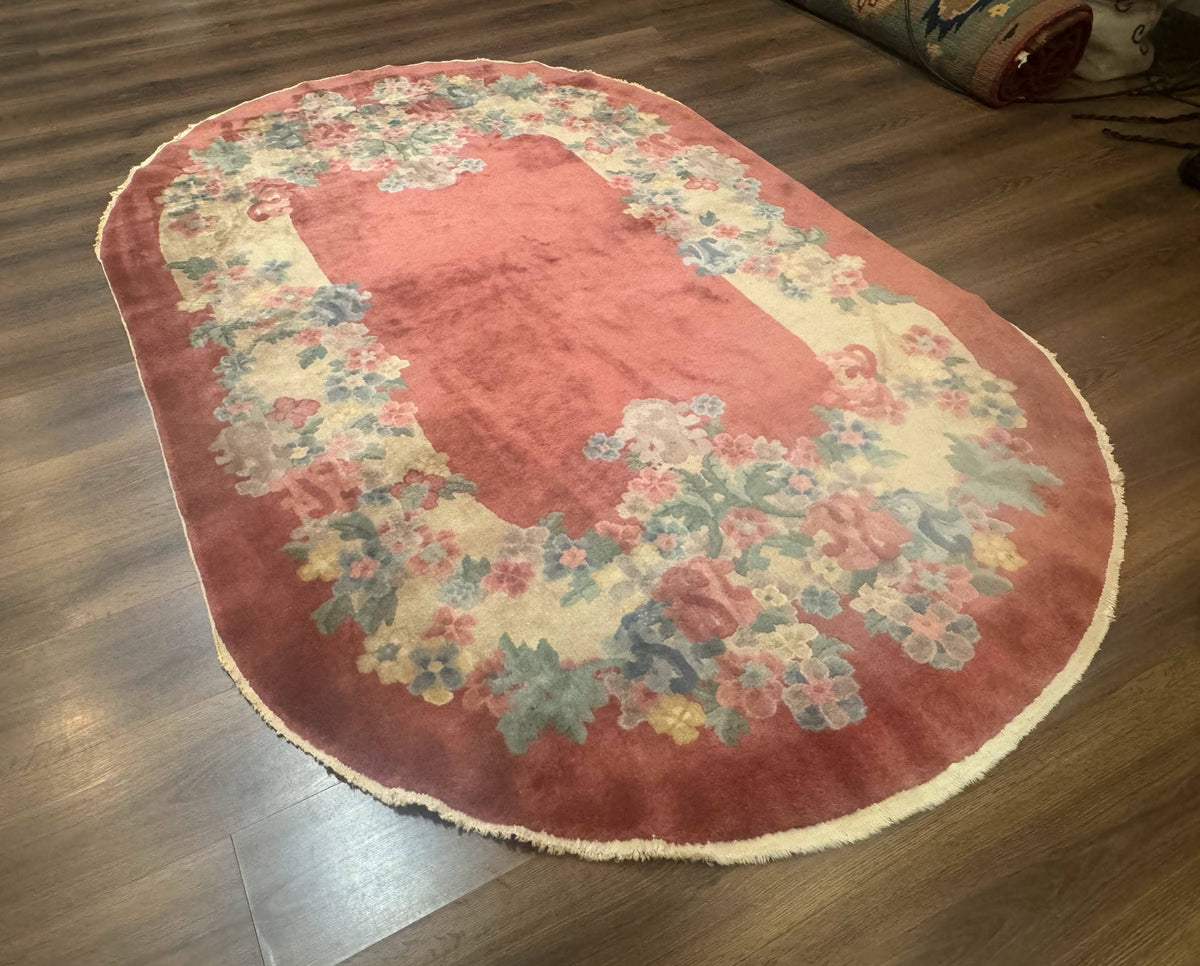 Oval Chinese Peking Rug 5x8, Pink, Floral, Vintage Chinese Wool Carpet - Jewel Rugs, view 12