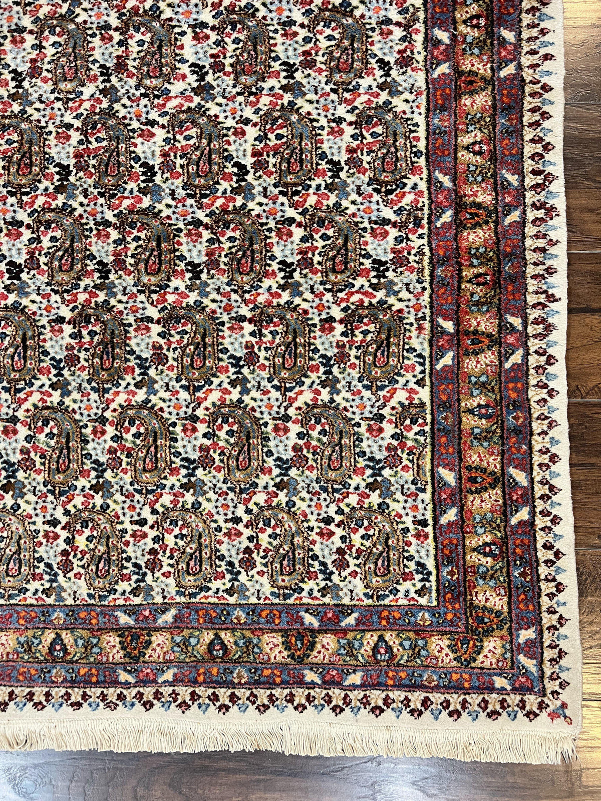 Persian Rug 4x6, Mashad Kashmar Rug, Boteh Paisley Design, Allover Repeated Pattern, Ivory Hand Knotted Vintage Semi Antique Persian Oriental Carpet - Jewel Rugs, view 9
