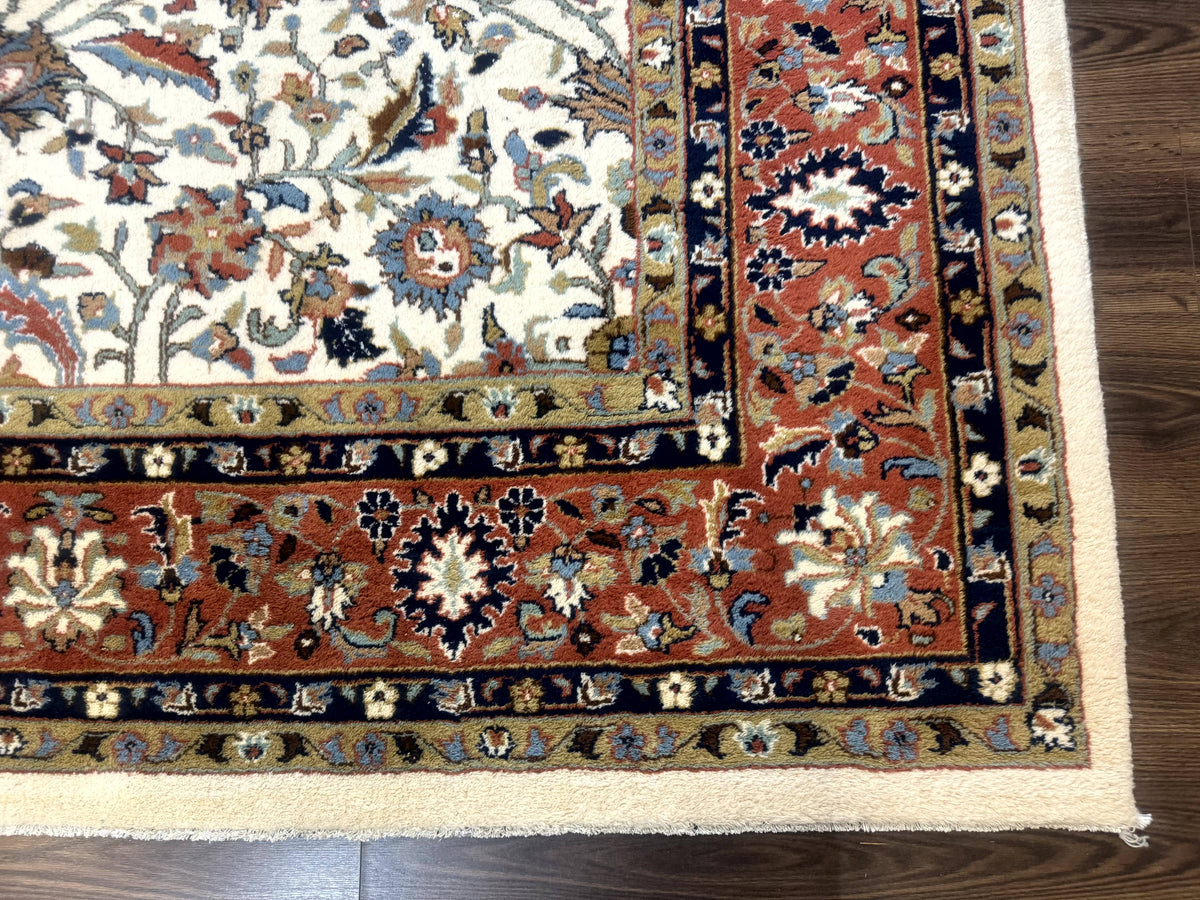 Indo Persian Rug 9x12, Ivory and Red, Traditional Wool Oriental Carpet - Jewel Rugs, view 9