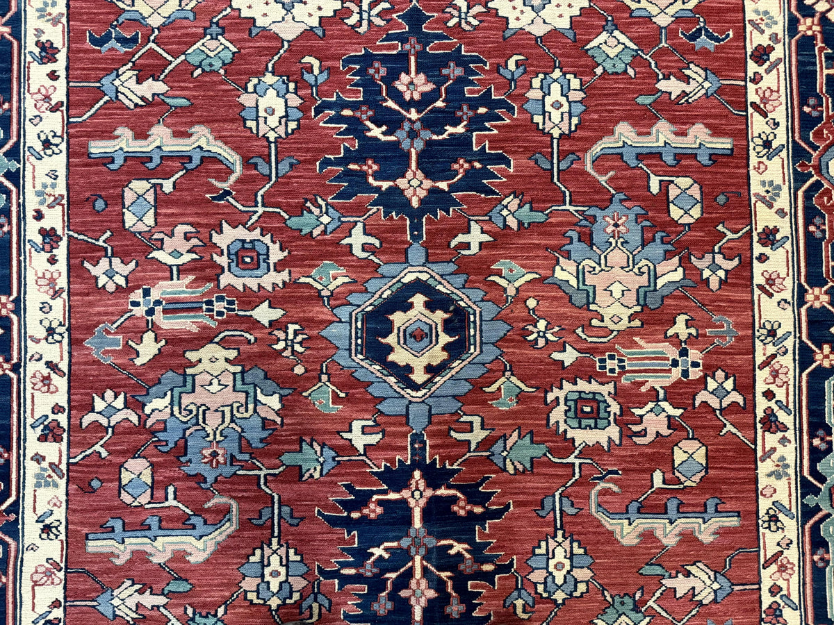 Turkish Flatweave Rug 6x9, Heriz Design, Red and Blue - Jewel Rugs, view 5