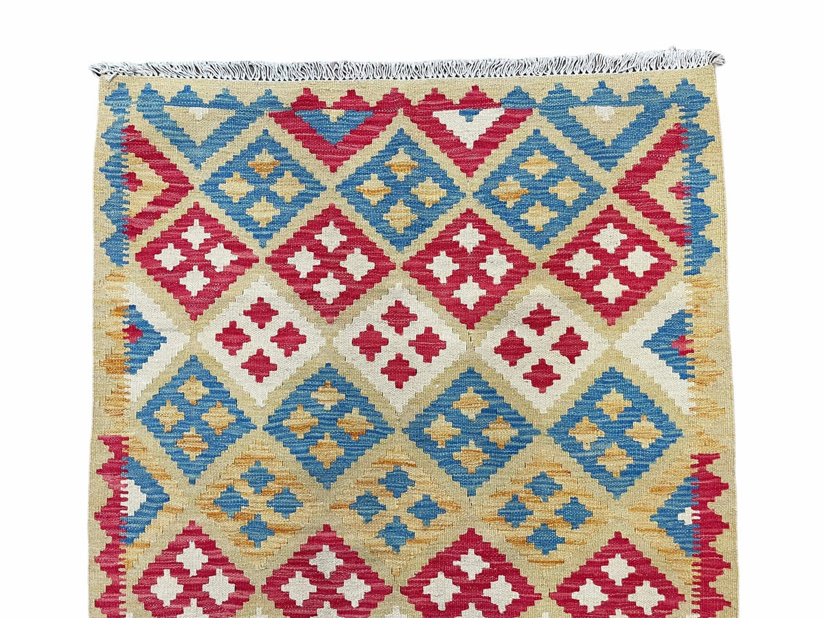 3x5 Kilim Rug Multicolor Tribal Kilim Rug 3 x 5 Tan Light Blue Red Beige New Turkish Anatolian Wool Kilim Flatweave Rug - Jewel Rugs, view 5