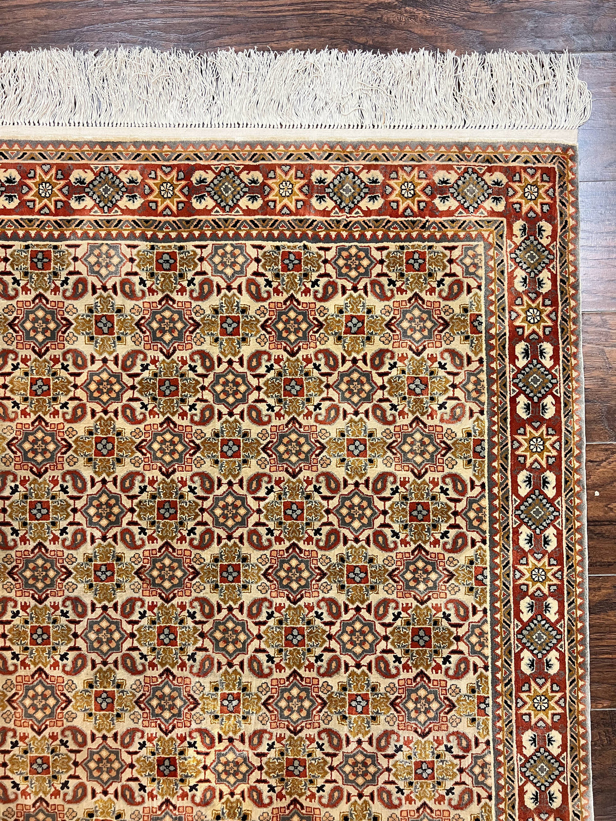 Turkish Kayseri Silk Rug 4x6, Hand Knotted Handmade Vintage Allover Pattern, Fine Silk Oriental Carpet 4 x 6 ft, Traditional Rug, Cream - Jewel Rugs, view 7