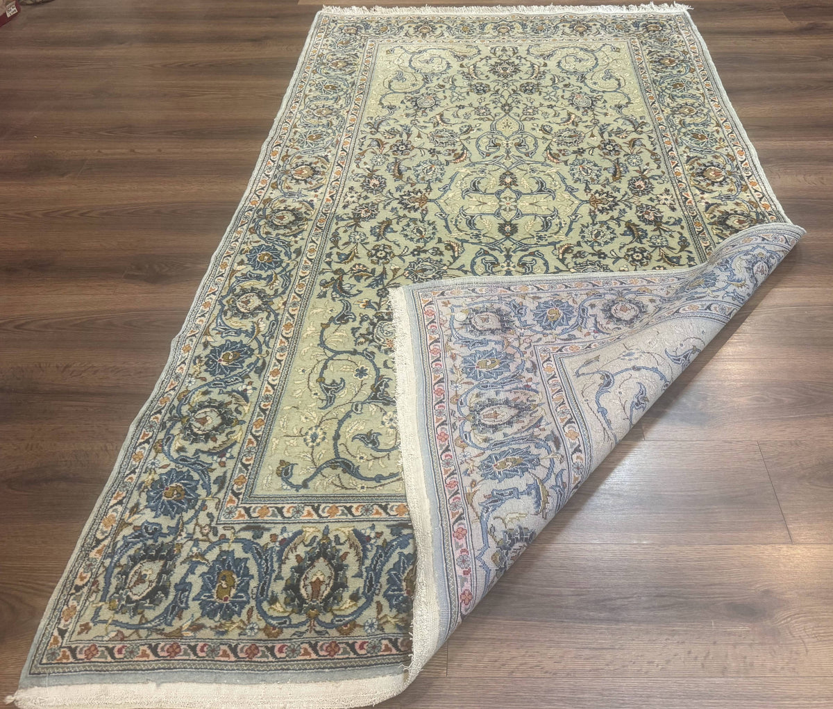 Persian Kashan Rug, Unique Colors, 225 KPSI, Light Green and Light Blue - Jewel Rugs, view 11
