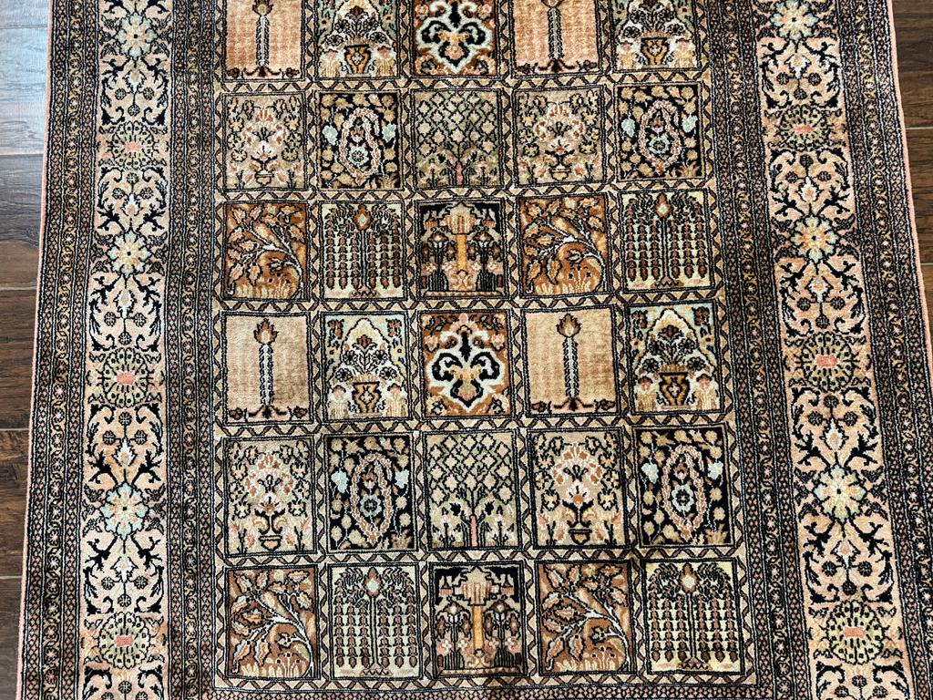 Indian Kashmiri Silk Rug 4x6, Panel Design, Multicolor, Fine - Jewel Rugs, view 12