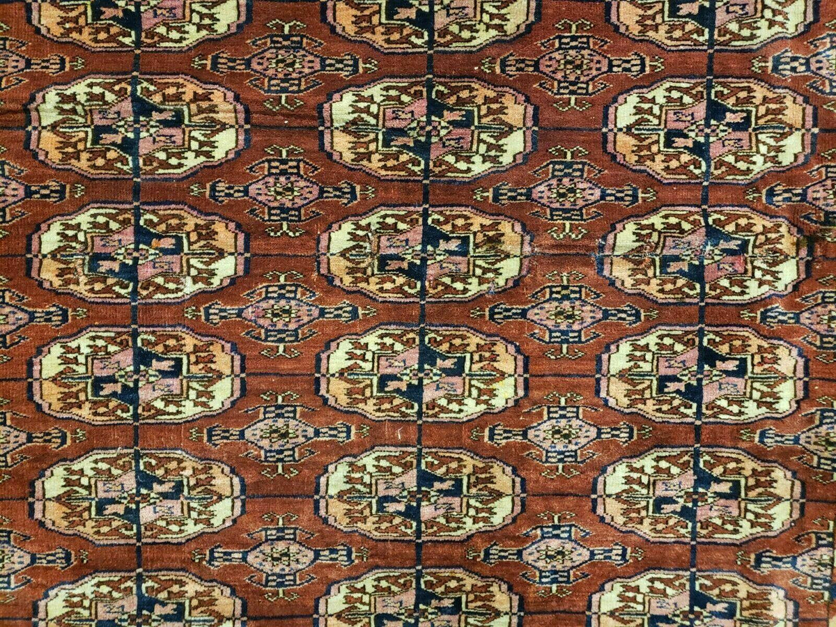 4' X 4' Antique Handmade Turkoman Bokhara Balouch Woven Wool Rug Brick Red Nice - Jewel Rugs, view 12