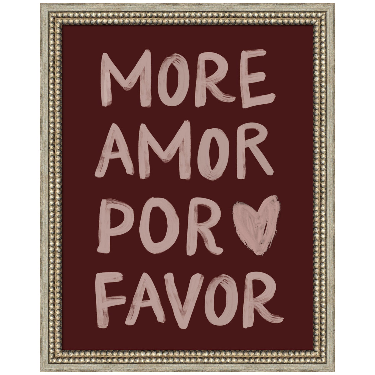 More Amor Por Favor Hand Painted Typography Maroon by Lucky Guava Framed Wall Art Print