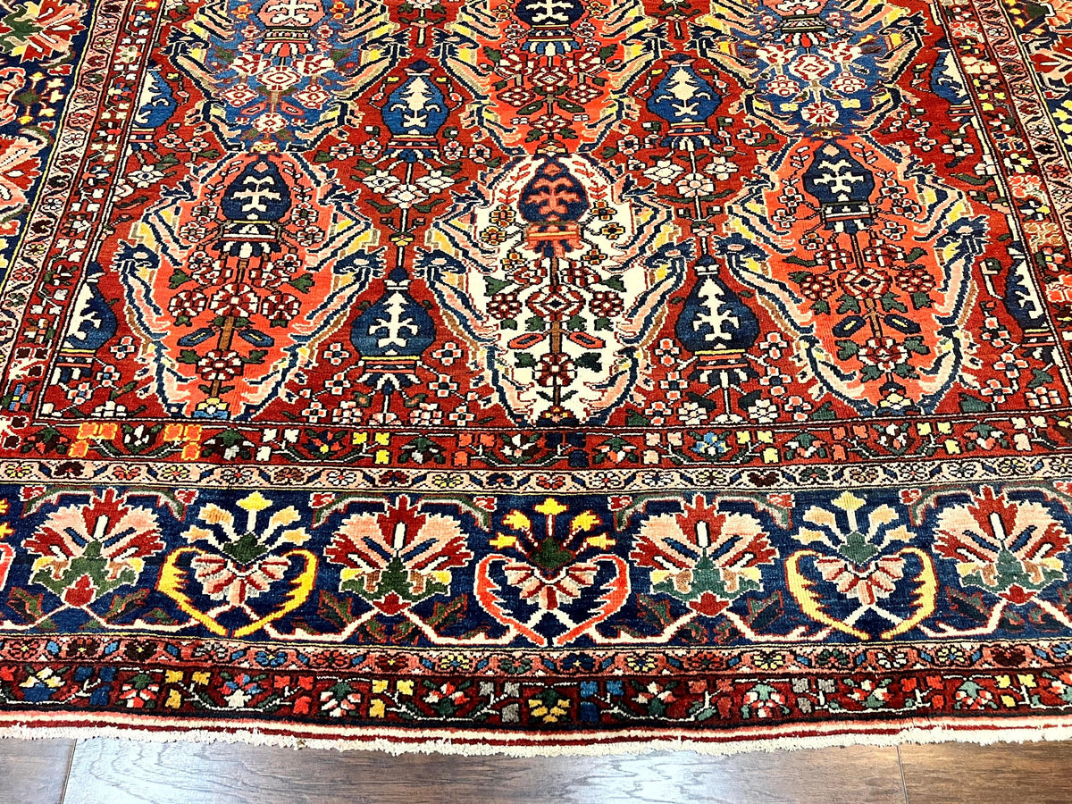 Large Persian Bakhtiari Rug 10x14, Rare Perisan Tribal Rug, Red Blue Ivory Multicolor, Hand Knotted, Semi Antique Carpet - Jewel Rugs, view 6