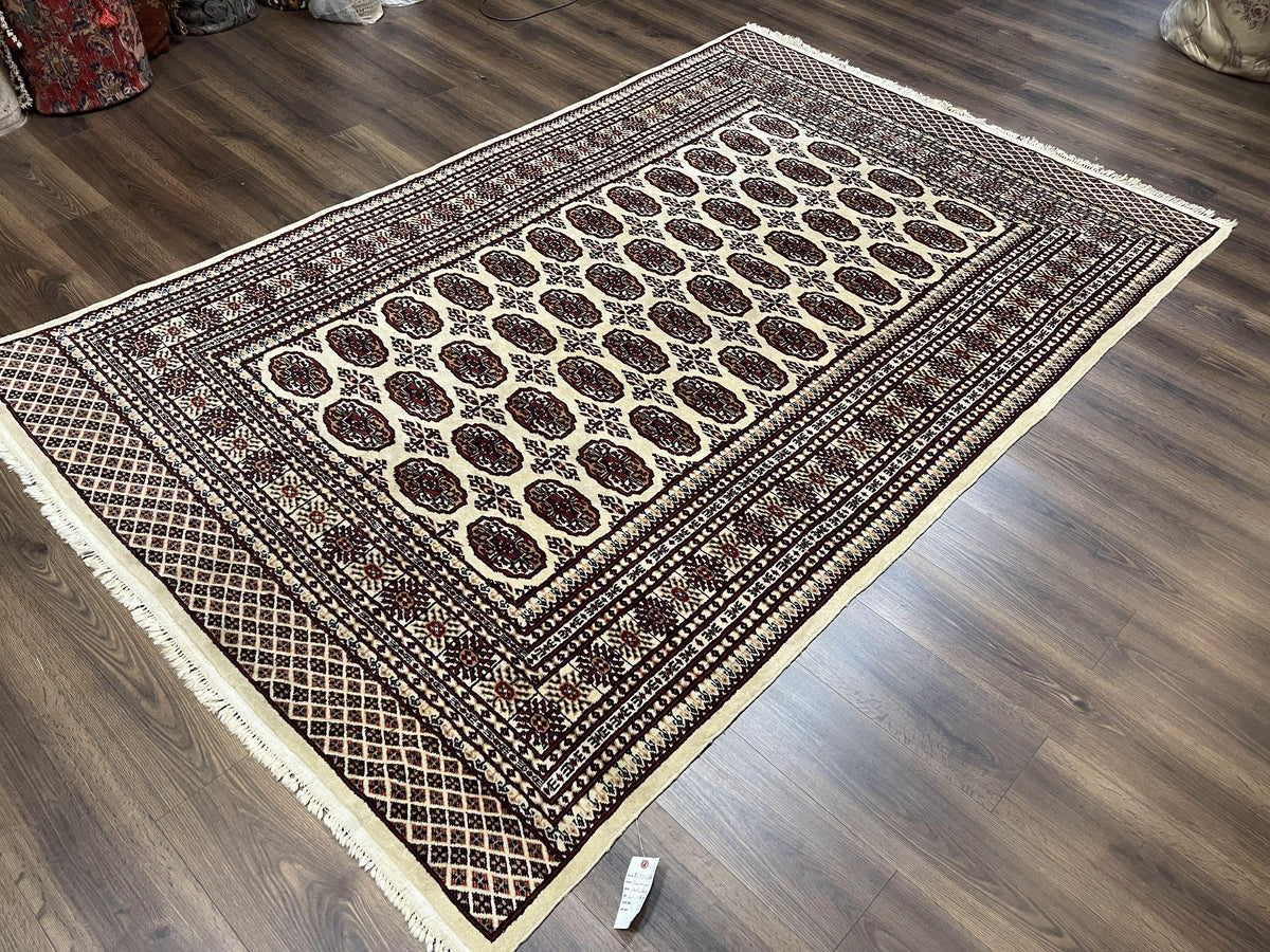Pakistani Turkoman Rug 6x9, Cream and Red Hand Knotted Wool Oriental Carpet, Yamud Rug, Tribal Rug 6 x 9, Bohemian Area Rug, Bokhara Rug - Jewel Rugs, view 3