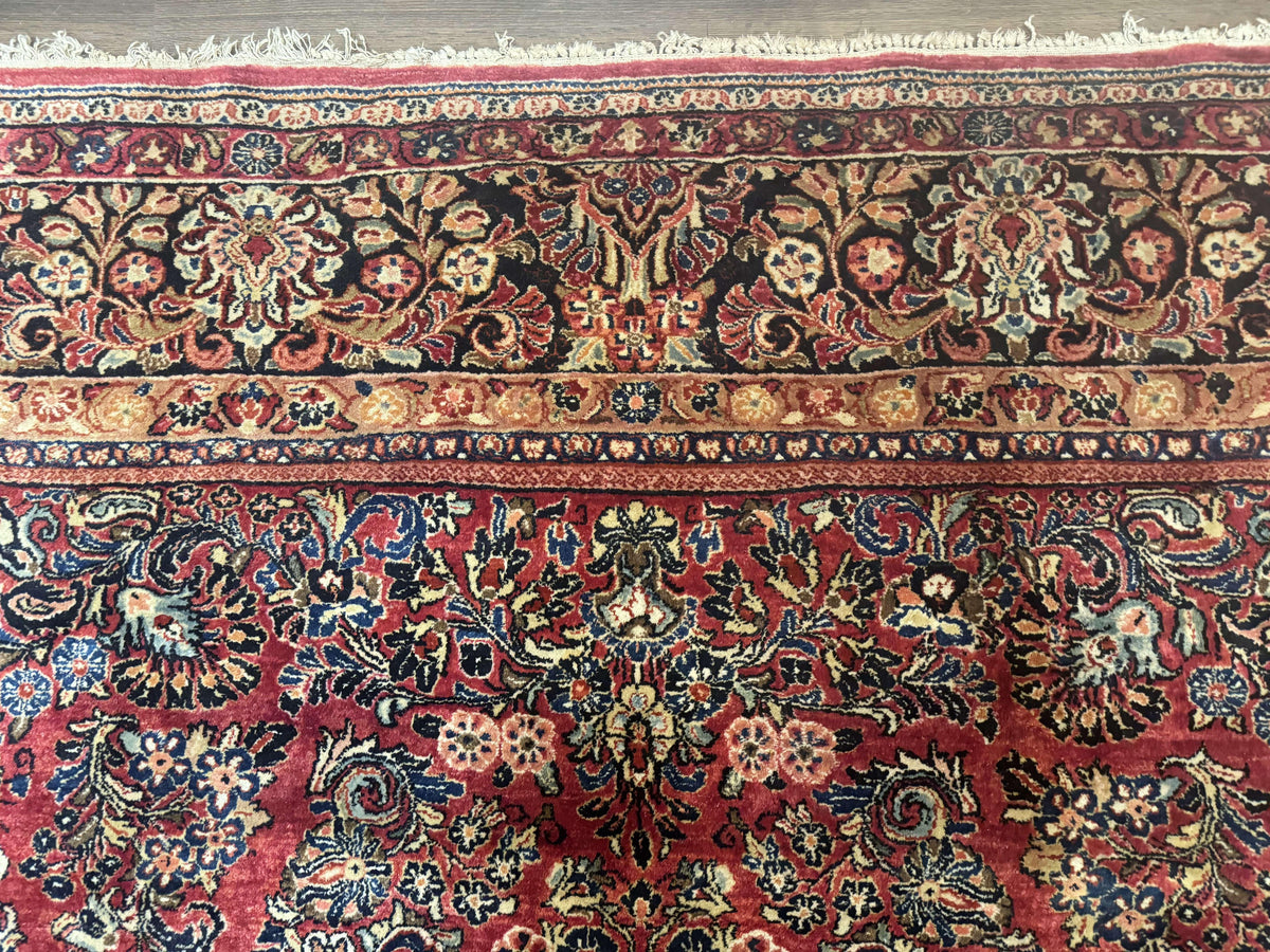 Persian Sarouk Rug 10x18, Palace Size Antique Persian Carpet, Wool, Red, Floral, Handmade Traditional Persian Rug, Extra Large Rug - Jewel Rugs, view 3