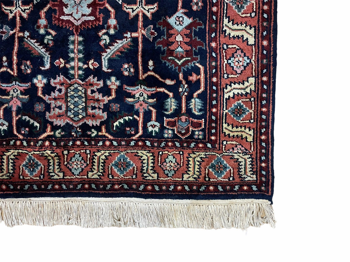 4x6 Vintage Handmade Wool Geometric Rug Organic Dyes Blue Red Hand-Knotted Rug - Jewel Rugs, view 10