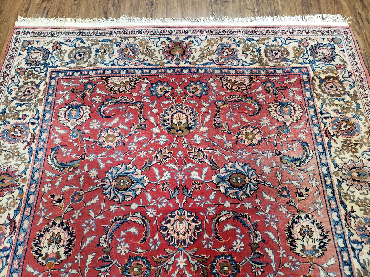 Semi Antique Persian Kashan Rug, Red & Beige, Hand-Knotted, Wool, 4'7" x 6' 6", Pair B - Jewel Rugs, view 3