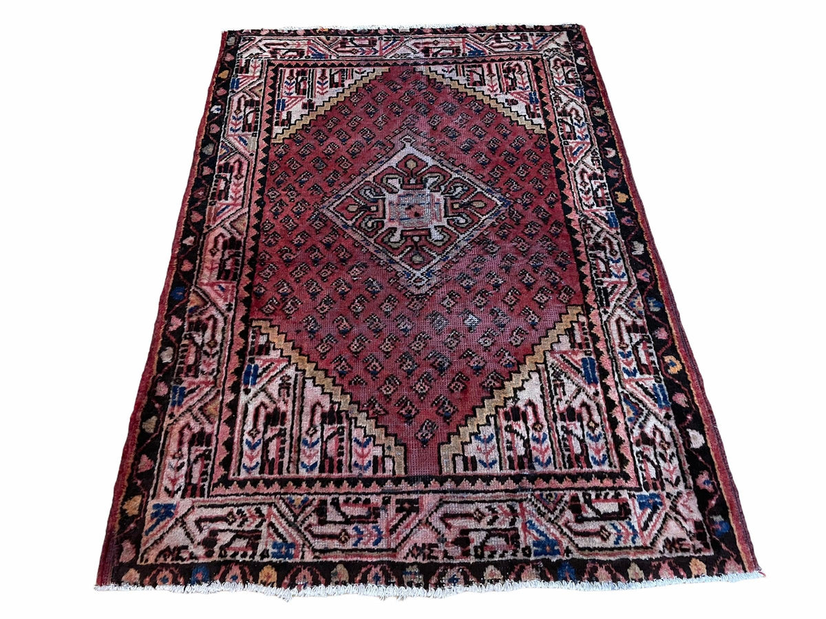 4x6 Antique Rug Handmade Wool Rug Organic Dyes Red Ivory Red Tribal Rug Boho Rug - Jewel Rugs, view 2
