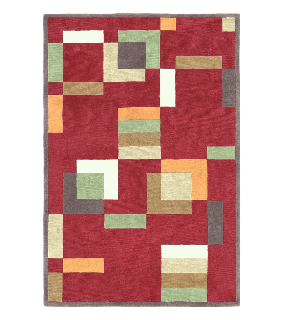 Indo Tibetan Modern Rug 5x8, Abstract Rug 5 x 8 ft, Red Multicolor Wool Handmade Contemporary Area Rug - Jewel Rugs