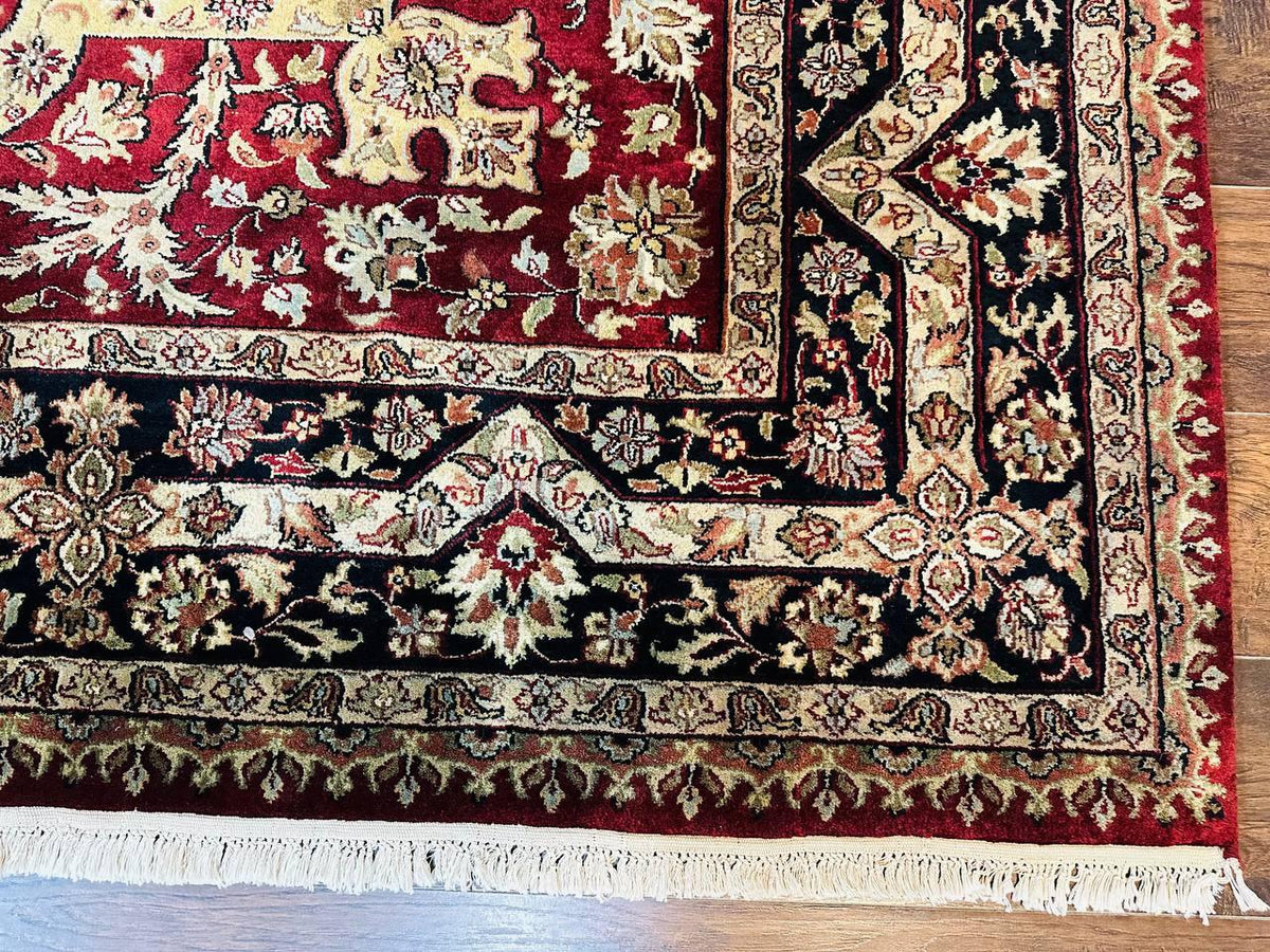 Indo Persian Rug 8x10, Red Vintage Wool Traditional Carpet, Floral, Handmade - Jewel Rugs, view 10