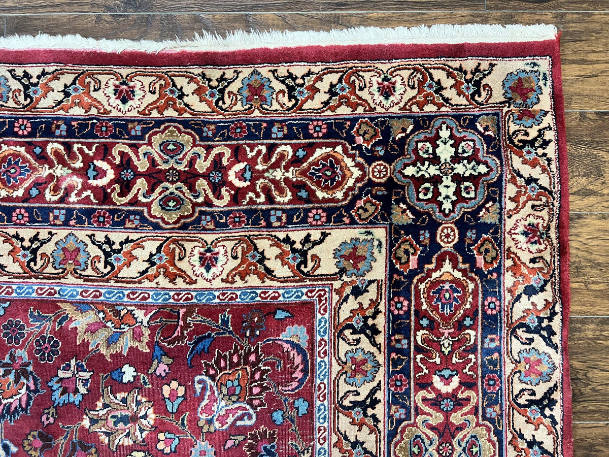 Signed Persian Mashad Rug 8x10, Wool Oriental Carpet, Semi Antique Rug, Hand Knotted, Traditional, Red, Floral Allover, - Jewel Rugs, view 7