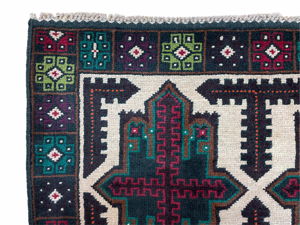 3 X 4.4 Vintage Handmade Tribal Wool Rug Balouchi Rug Afghan Rug Red Beige Green - Jewel Rugs, view 6