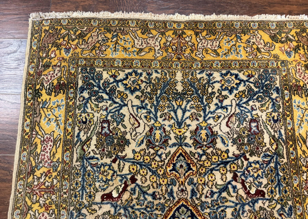 Persian Qum Tree of Life Rug 3.5 x 5.5, Animal Pictorials, Kork Wool with Silk Highlights - Jewel Rugs, view 7